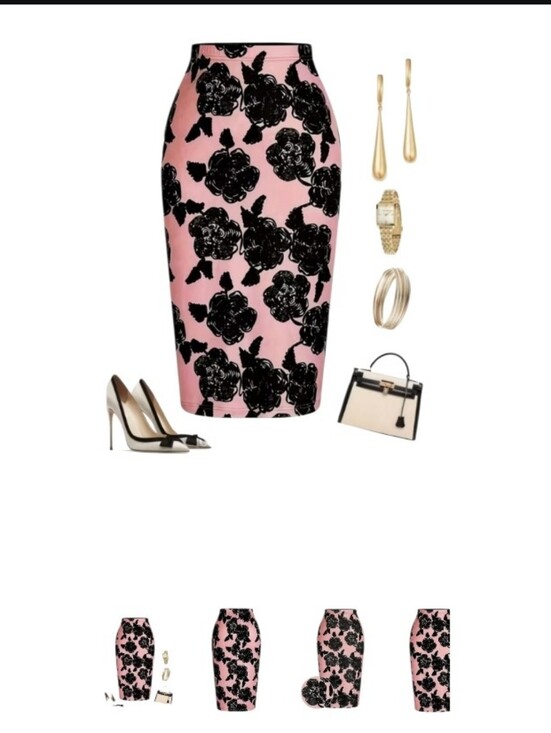 Dresses & Skirts - Pink/Black Floral Print Full Line Skirt 2-3XL